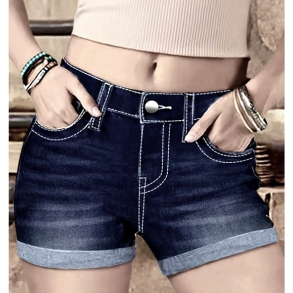 Shorts Unbranded Denim Women's Embroidered Rolled Hem Zip/Button Pockets Sz 1XL - Picture 1 of 11